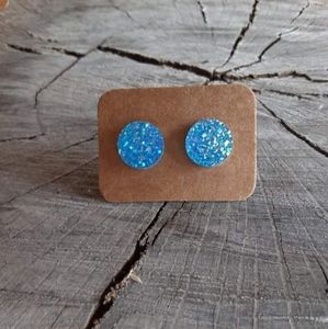 Blue Druzy Stud Earrings
